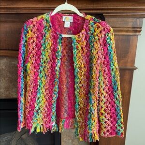 Vintage Sandy Starkman bright colorful 90s Y2K woven artsy open blazer size S